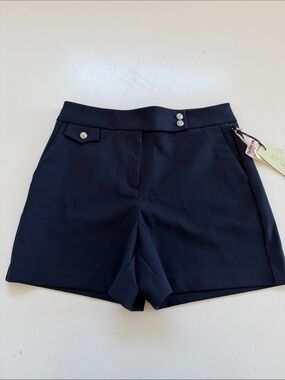 Rachel Zoe High-Waist Navy Dress Shorts with Button Detail